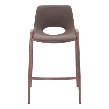 Set of Two 26" Brown Faux Leather And Fabric And Steel Low Back Counter Height Bar Chairs HomeRoots