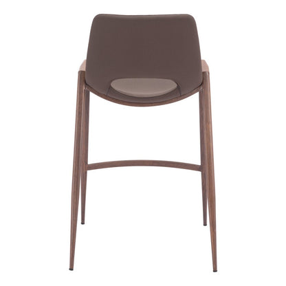 Set of Two 26" Brown Faux Leather And Fabric And Steel Low Back Counter Height Bar Chairs HomeRoots
