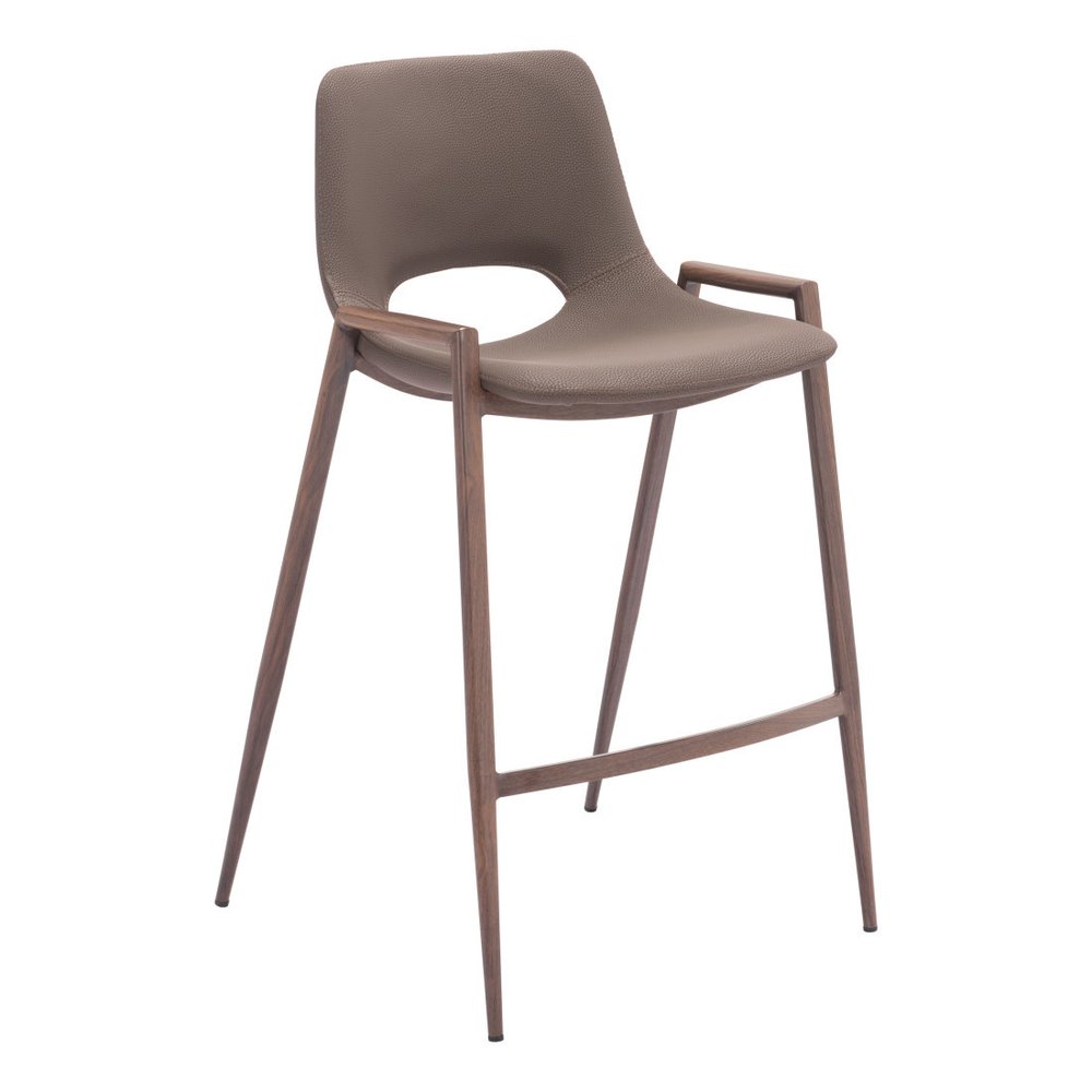 Set of Two 26" Brown Faux Leather And Fabric And Steel Low Back Counter Height Bar Chairs HomeRoots