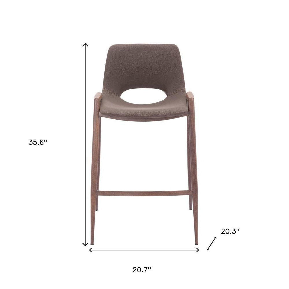 Set of Two 26" Brown Faux Leather And Fabric And Steel Low Back Counter Height Bar Chairs HomeRoots