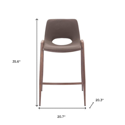 Set of Two 26" Brown Faux Leather And Fabric And Steel Low Back Counter Height Bar Chairs HomeRoots