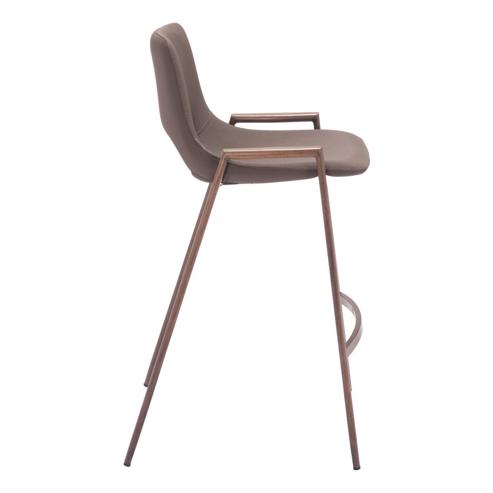 Set of Two 26" Brown Faux Leather And Fabric And Steel Low Back Counter Height Bar Chairs HomeRoots