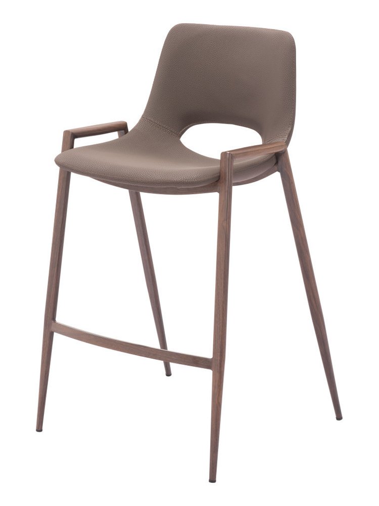 Set of Two 26" Brown Faux Leather And Fabric And Steel Low Back Counter Height Bar Chairs HomeRoots