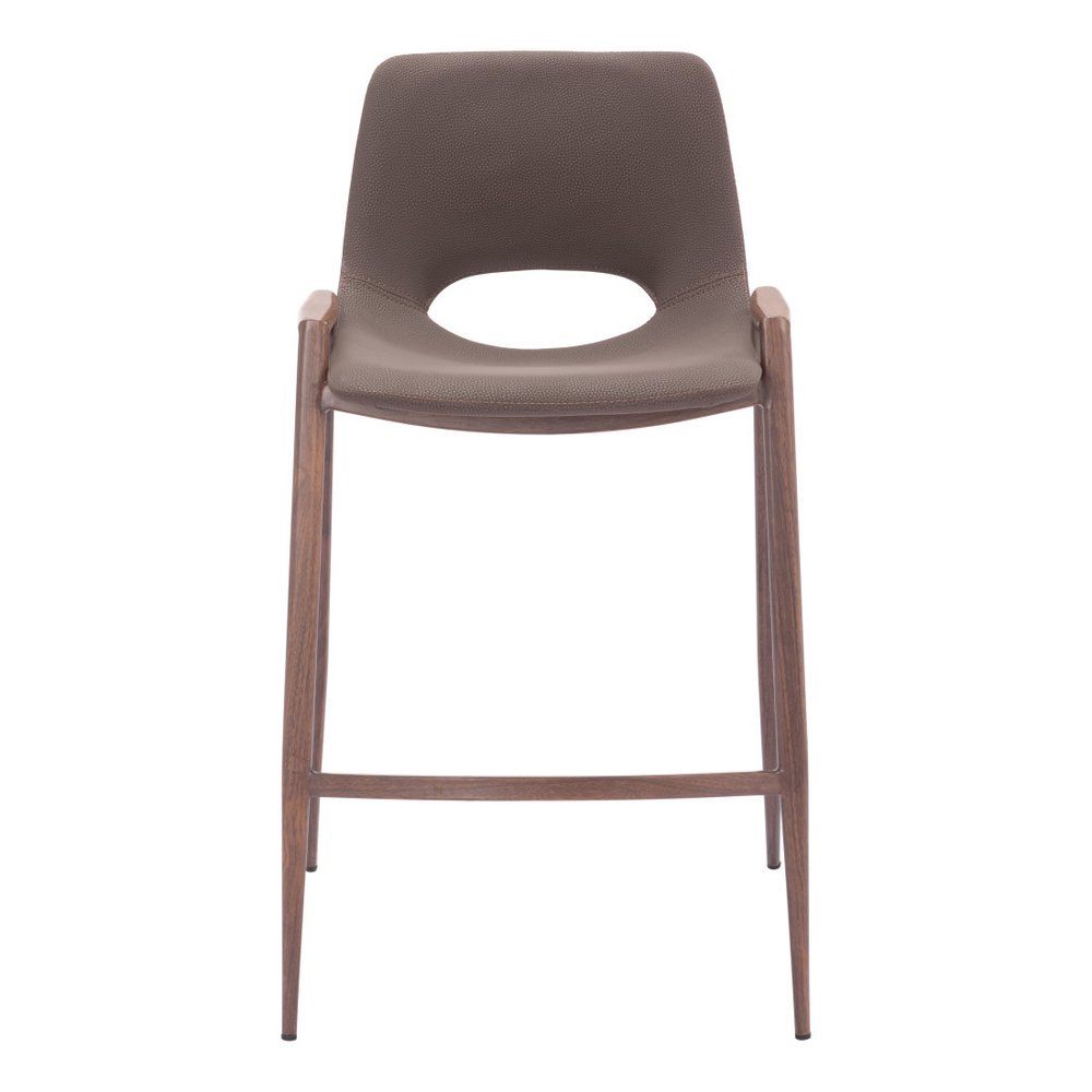 Set of Two 26" Brown Faux Leather And Fabric And Steel Low Back Counter Height Bar Chairs HomeRoots