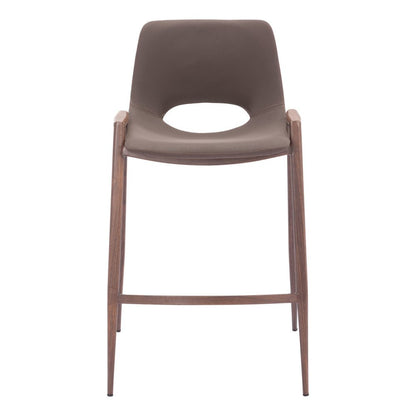 Set of Two 26" Brown Faux Leather And Fabric And Steel Low Back Counter Height Bar Chairs HomeRoots