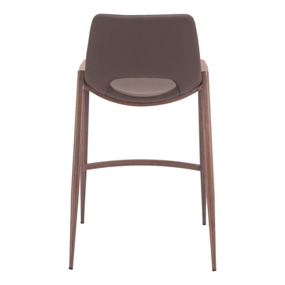 Set of Two 26" Brown Faux Leather And Fabric And Steel Low Back Counter Height Bar Chairs HomeRoots