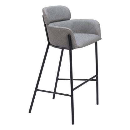 30" Slate Gray And Black Fabric And Steel Bar Height Bar Chair HomeRoots