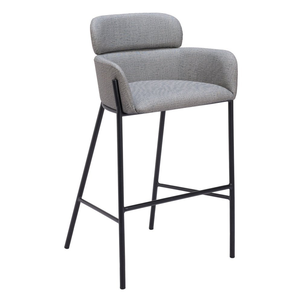 30" Slate Gray And Black Fabric And Steel Bar Height Bar Chair HomeRoots
