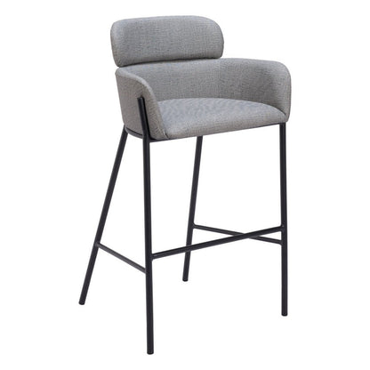 30" Slate Gray And Black Fabric And Steel Bar Height Bar Chair HomeRoots