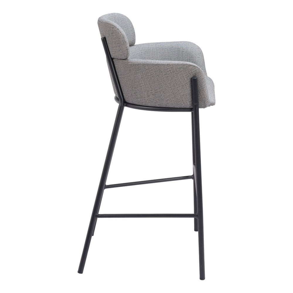 30" Slate Gray And Black Fabric And Steel Bar Height Bar Chair HomeRoots