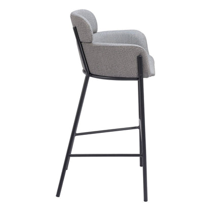 30" Slate Gray And Black Fabric And Steel Bar Height Bar Chair HomeRoots