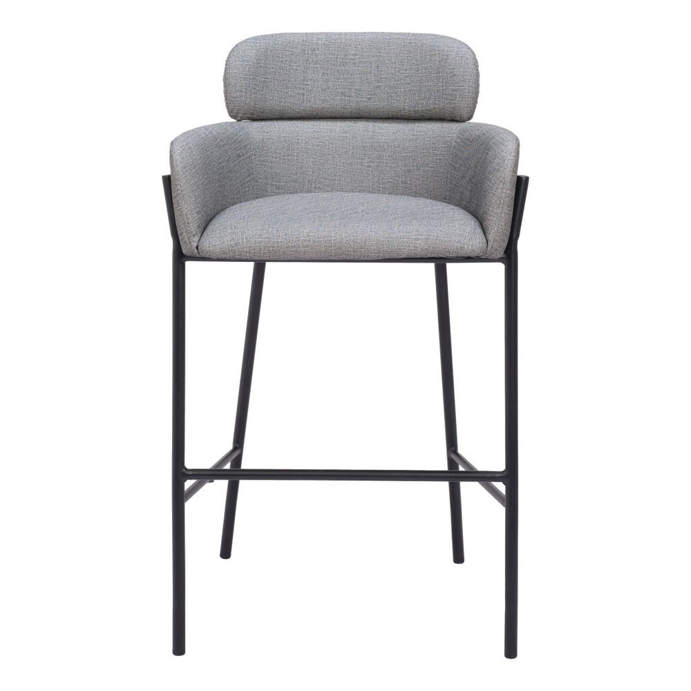 30" Slate Gray And Black Fabric And Steel Bar Height Bar Chair HomeRoots