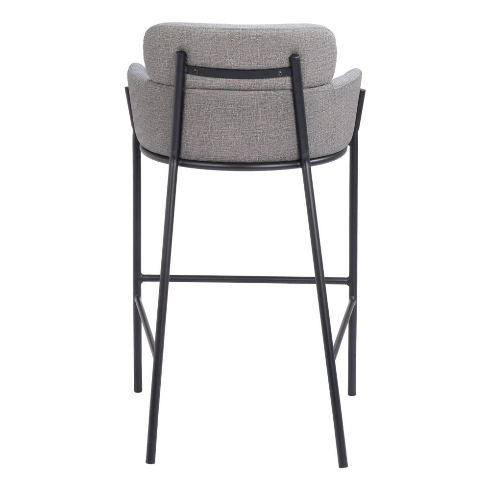 30" Slate Gray And Black Fabric And Steel Bar Height Bar Chair HomeRoots