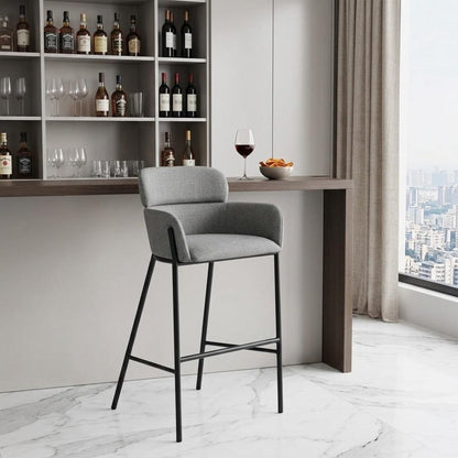 30" Slate Gray And Black Fabric And Steel Bar Height Bar Chair HomeRoots