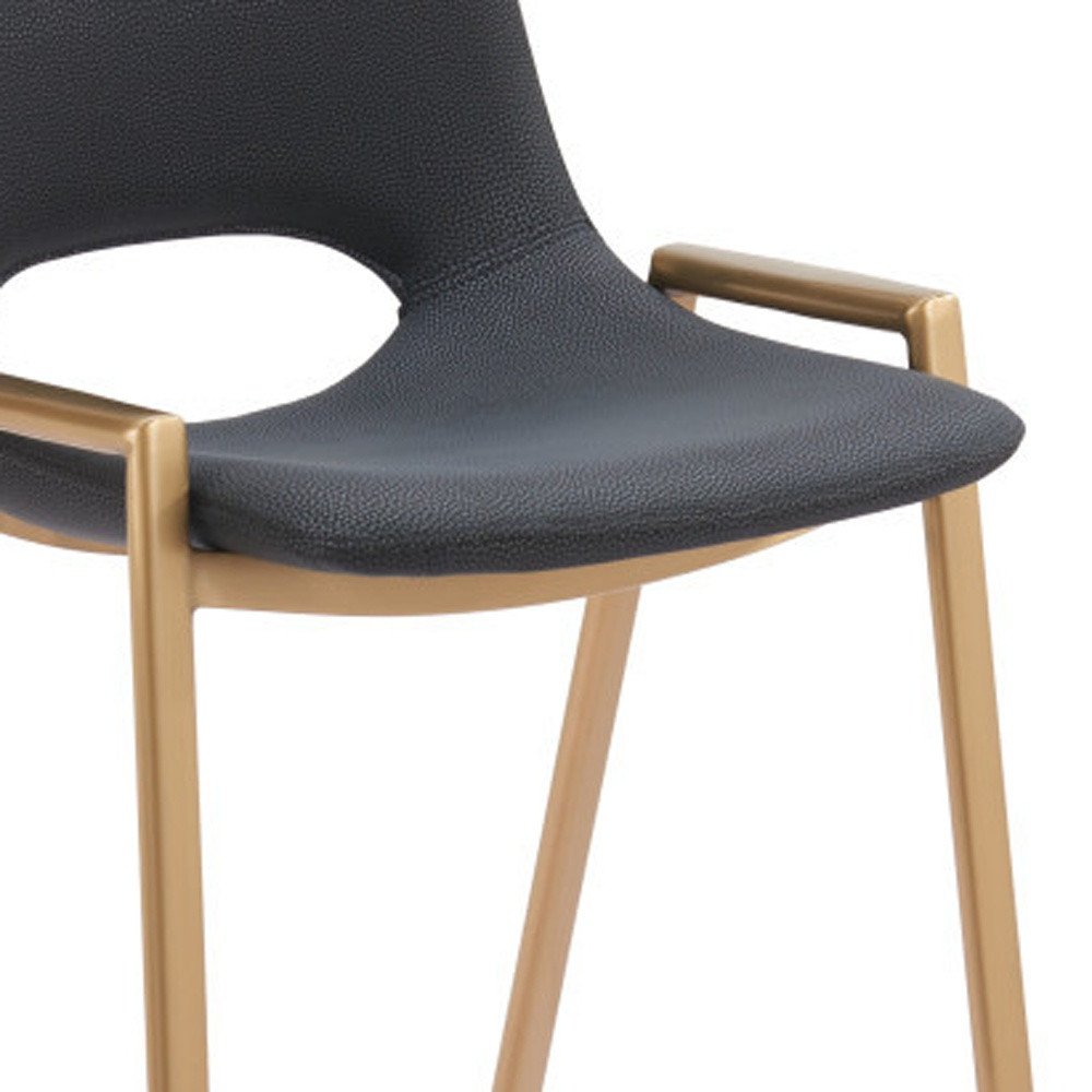 Set of Two 30" Black And Gold Faux Leather And Steel Low Back Bar Height Bar Chairs HomeRoots