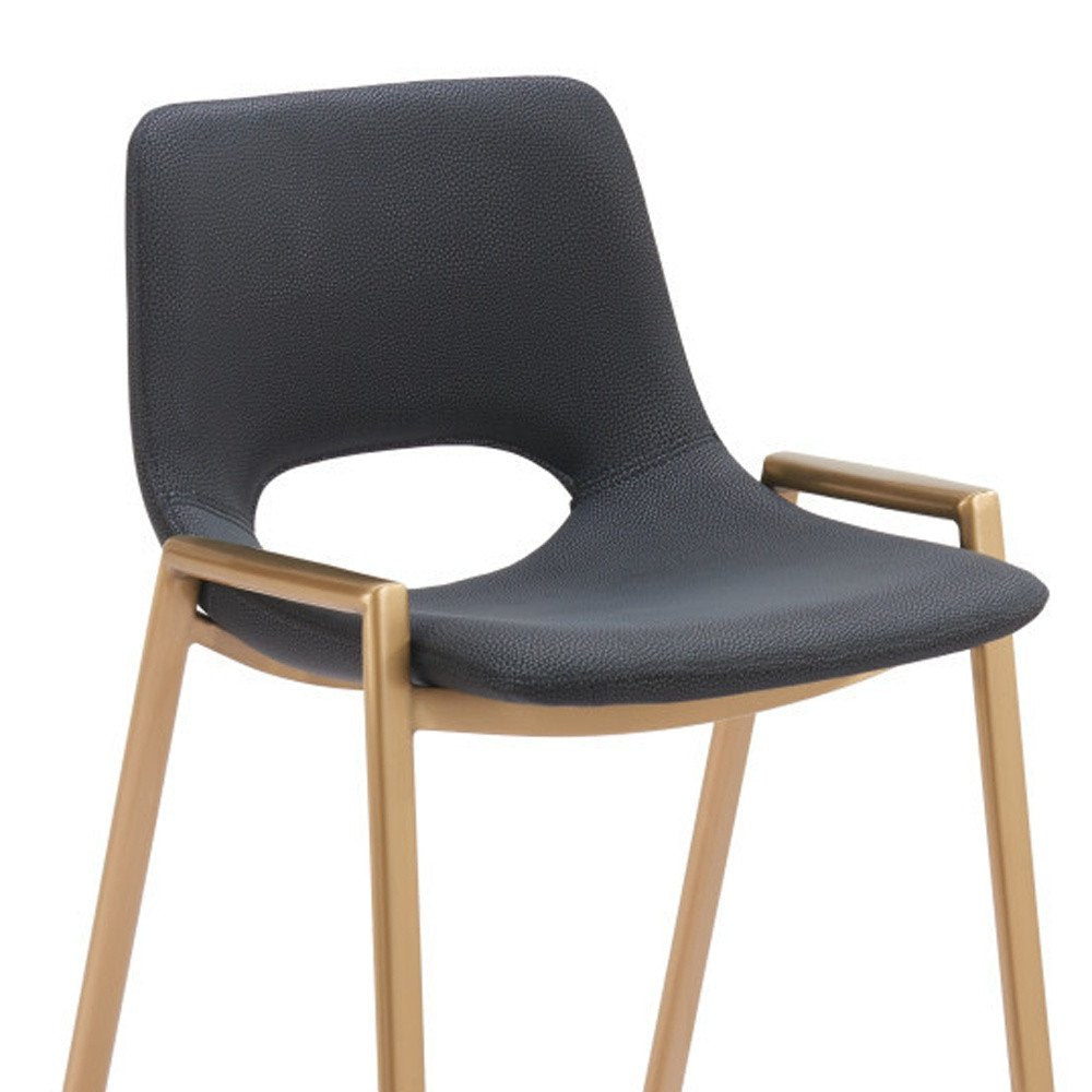 Set of Two 30" Black And Gold Faux Leather And Steel Low Back Bar Height Bar Chairs HomeRoots