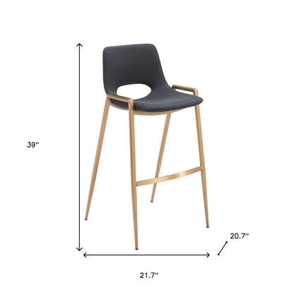 Set of Two 30" Black And Gold Faux Leather And Steel Low Back Bar Height Bar Chairs HomeRoots