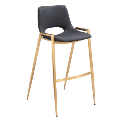 Set of Two 30" Black And Gold Faux Leather And Steel Low Back Bar Height Bar Chairs HomeRoots