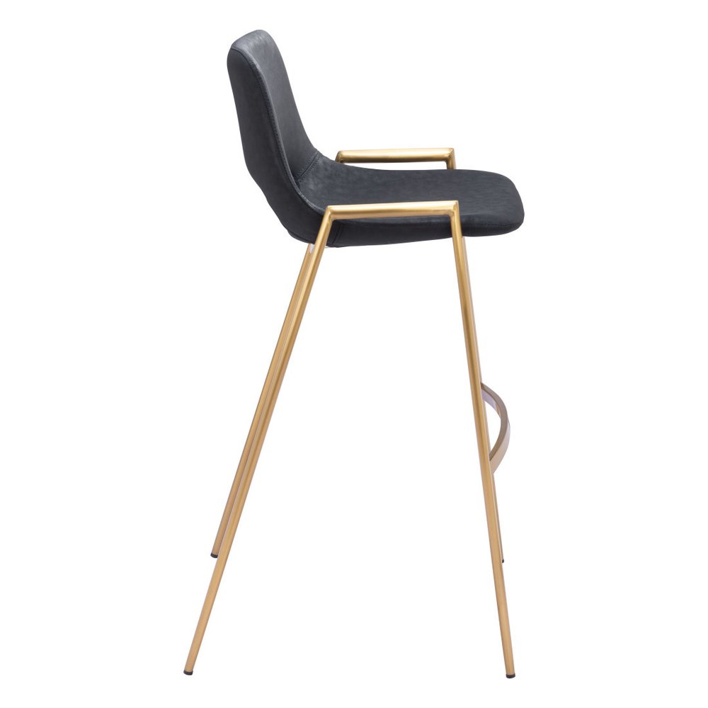 Set of Two 30" Black And Gold Faux Leather And Steel Low Back Bar Height Bar Chairs HomeRoots