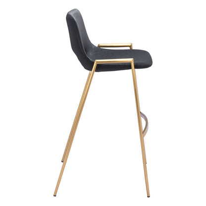 Set of Two 30" Black And Gold Faux Leather And Steel Low Back Bar Height Bar Chairs HomeRoots