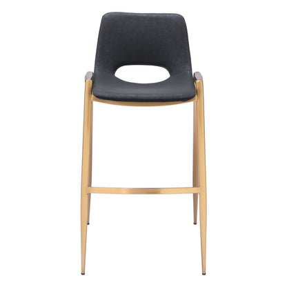 Set of Two 30" Black And Gold Faux Leather And Steel Low Back Bar Height Bar Chairs HomeRoots