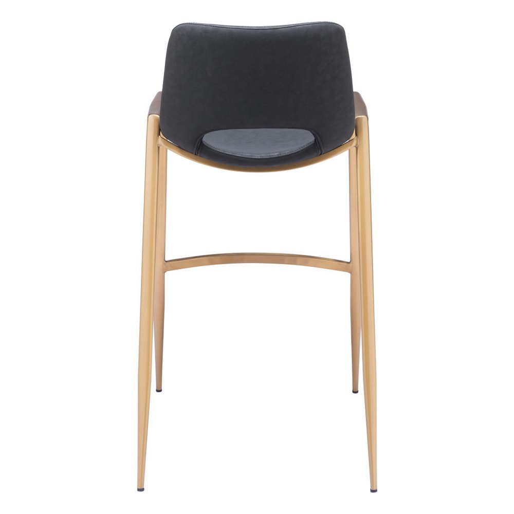 Set of Two 30" Black And Gold Faux Leather And Steel Low Back Bar Height Bar Chairs HomeRoots
