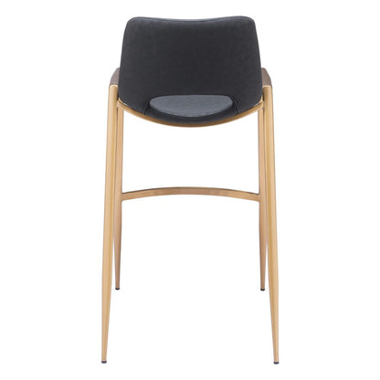 Set of Two 30" Black And Gold Faux Leather And Steel Low Back Bar Height Bar Chairs HomeRoots