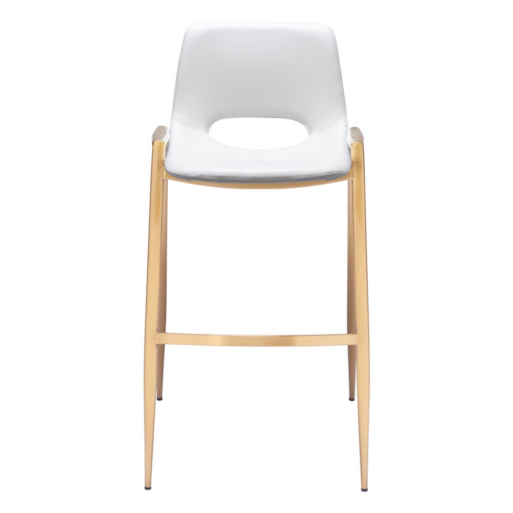 Set of Two 30" White And Gold Faux Leather And Fabric And Steel Bar Height Bar Chairs HomeRoots