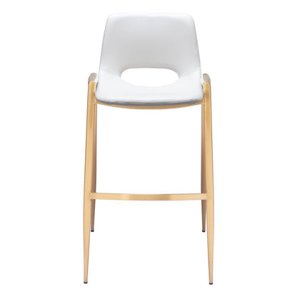 Set of Two 30" White And Gold Faux Leather And Fabric And Steel Bar Height Bar Chairs HomeRoots