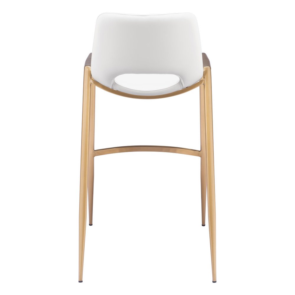 Set of Two 30" White And Gold Faux Leather And Fabric And Steel Bar Height Bar Chairs HomeRoots
