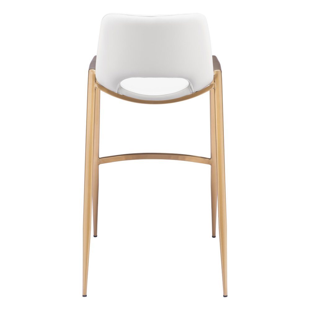 Set of Two 30" White And Gold Faux Leather And Fabric And Steel Bar Height Bar Chairs HomeRoots
