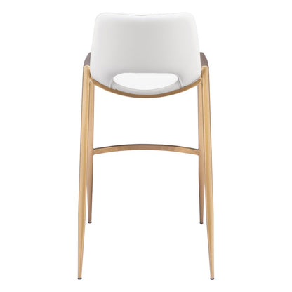 Set of Two 30" White And Gold Faux Leather And Fabric And Steel Bar Height Bar Chairs HomeRoots