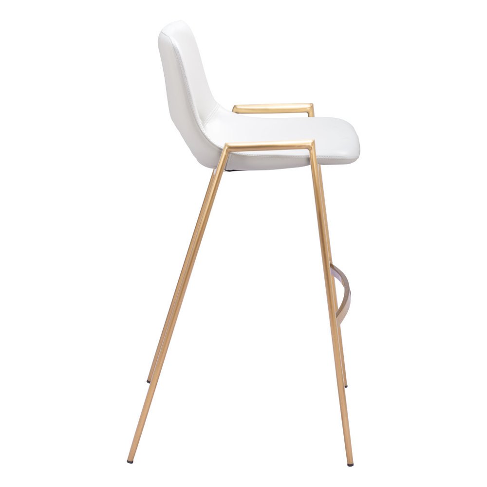 Set of Two 30" White And Gold Faux Leather And Fabric And Steel Bar Height Bar Chairs HomeRoots