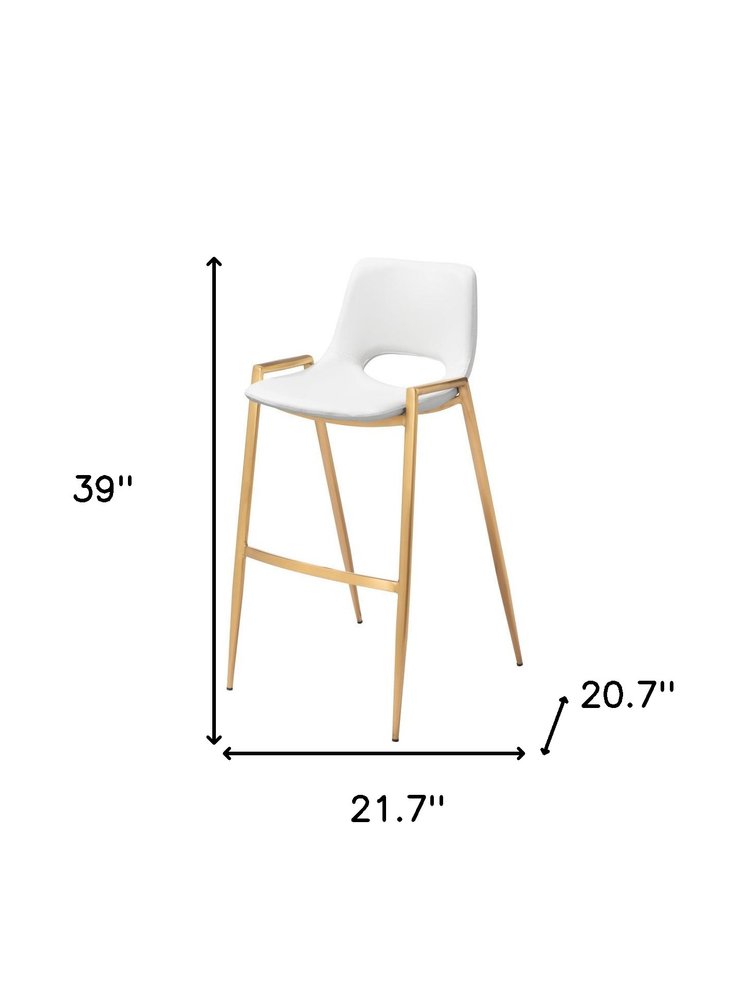 Set of Two 30" White And Gold Faux Leather And Fabric And Steel Bar Height Bar Chairs HomeRoots