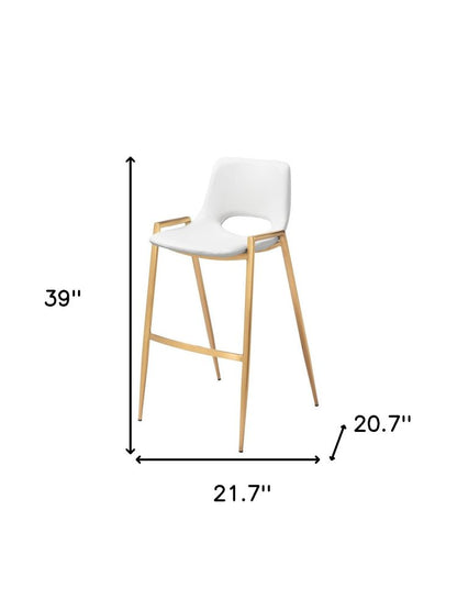 Set of Two 30" White And Gold Faux Leather And Fabric And Steel Bar Height Bar Chairs HomeRoots