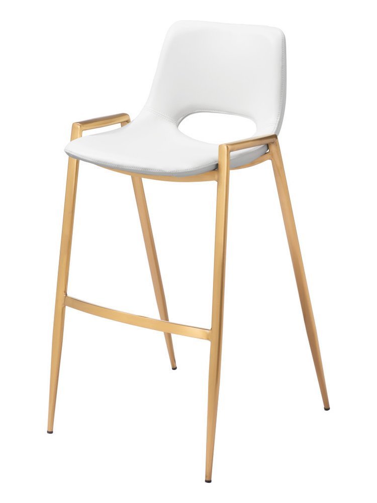Set of Two 30" White And Gold Faux Leather And Fabric And Steel Bar Height Bar Chairs HomeRoots