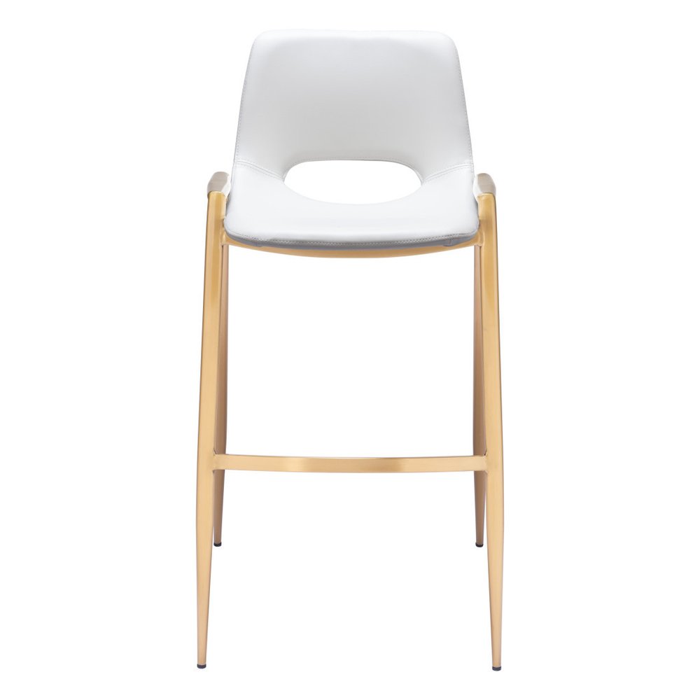 Set of Two 30" White And Gold Faux Leather And Fabric And Steel Bar Height Bar Chairs HomeRoots
