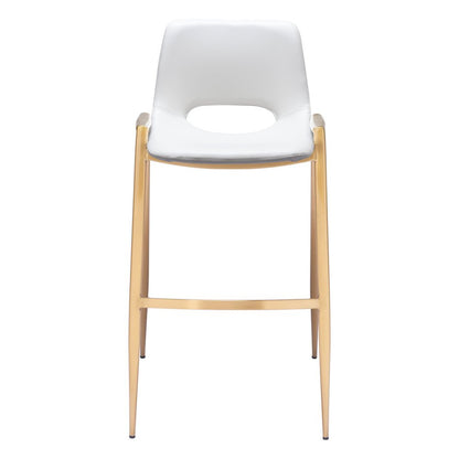 Set of Two 30" White And Gold Faux Leather And Fabric And Steel Bar Height Bar Chairs HomeRoots