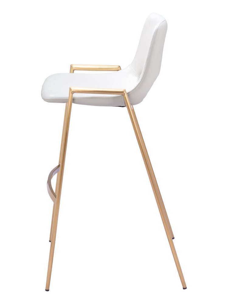 Set of Two 30" White And Gold Faux Leather And Fabric And Steel Bar Height Bar Chairs HomeRoots