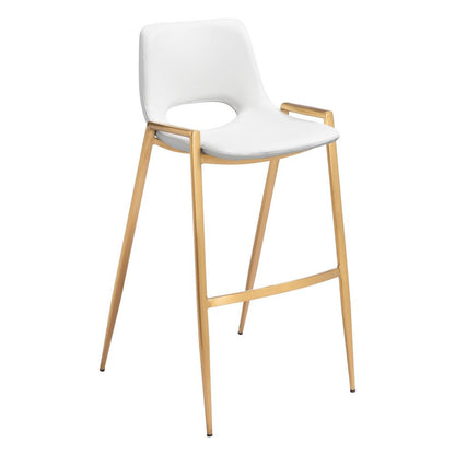 Set of Two 30" White And Gold Faux Leather And Fabric And Steel Bar Height Bar Chairs HomeRoots