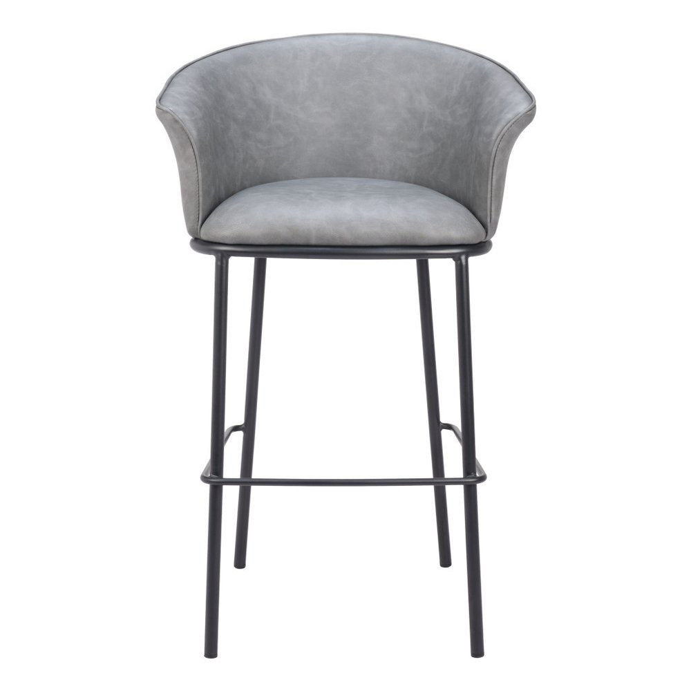 30" Gray And Black Faux Leather And Fabric And Steel Bar Height Bar Chair HomeRoots