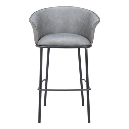 30" Gray And Black Faux Leather And Fabric And Steel Bar Height Bar Chair HomeRoots