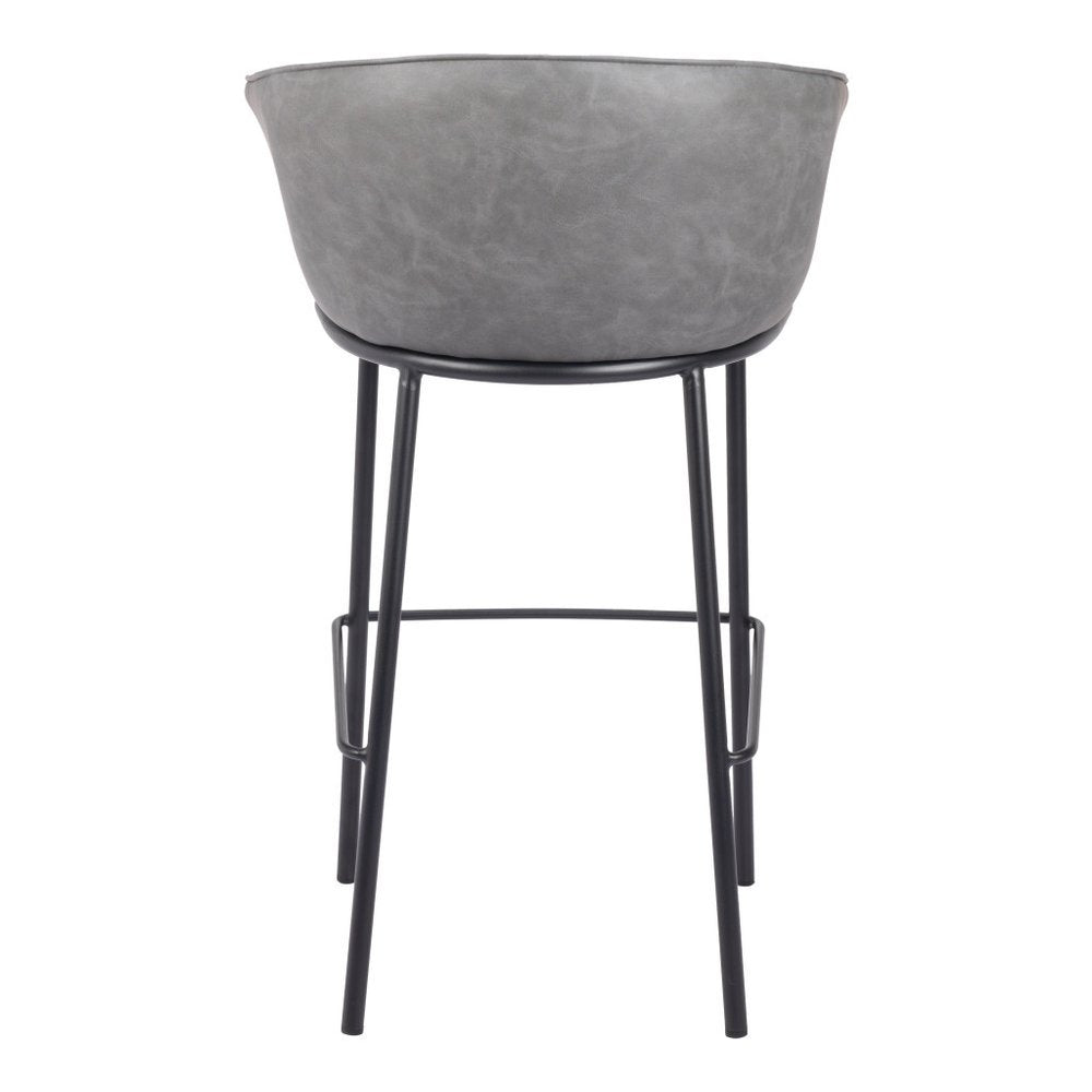 30" Gray And Black Faux Leather And Fabric And Steel Bar Height Bar Chair HomeRoots