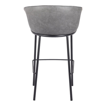 30" Gray And Black Faux Leather And Fabric And Steel Bar Height Bar Chair HomeRoots