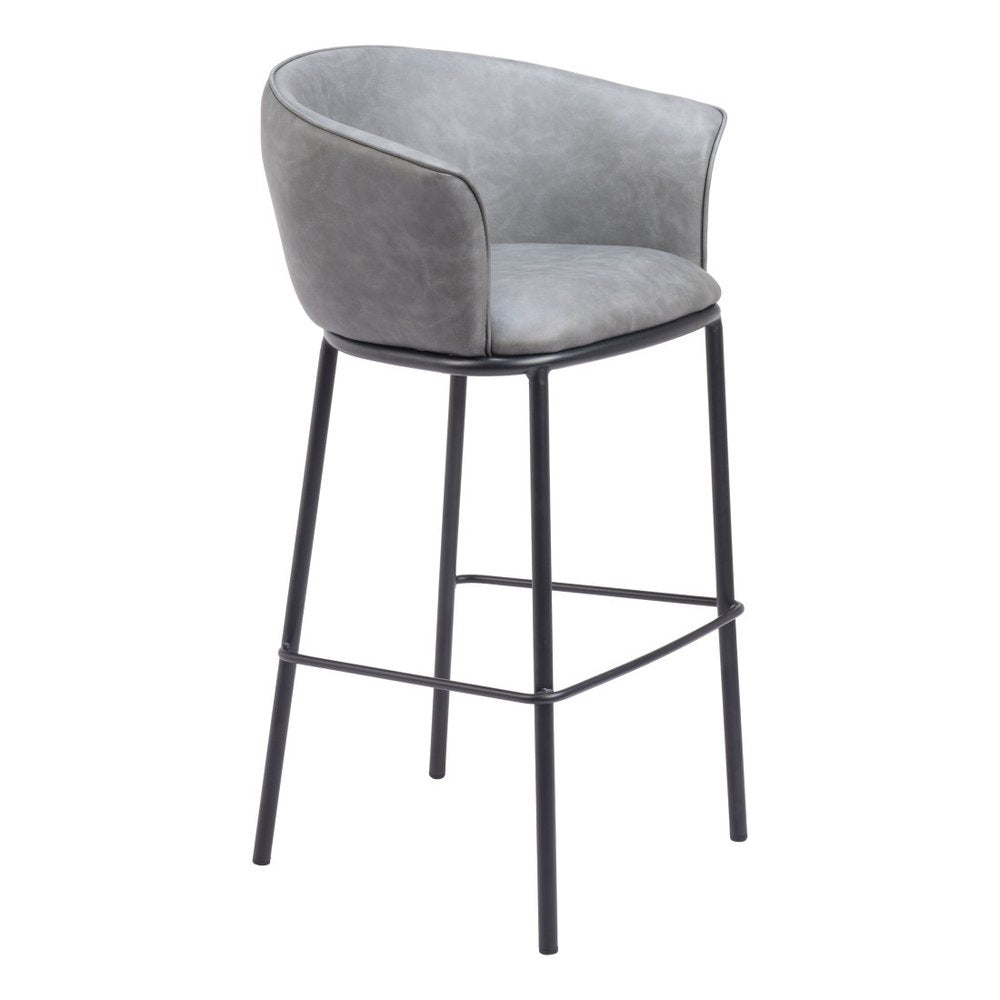30" Gray And Black Faux Leather And Fabric And Steel Bar Height Bar Chair HomeRoots