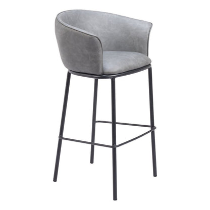 30" Gray And Black Faux Leather And Fabric And Steel Bar Height Bar Chair HomeRoots