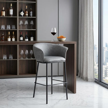 30" Gray And Black Faux Leather And Fabric And Steel Bar Height Bar Chair HomeRoots