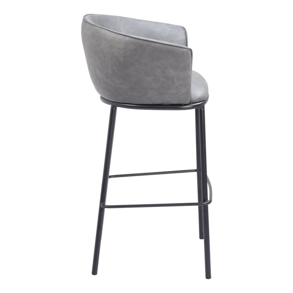 30" Gray And Black Faux Leather And Fabric And Steel Bar Height Bar Chair HomeRoots