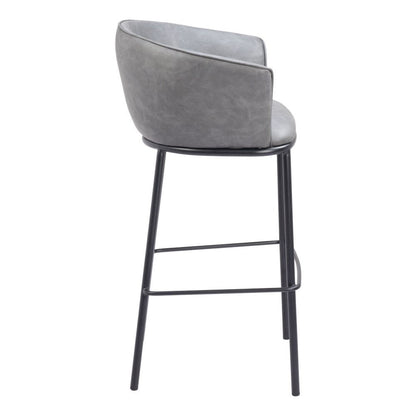 30" Gray And Black Faux Leather And Fabric And Steel Bar Height Bar Chair HomeRoots