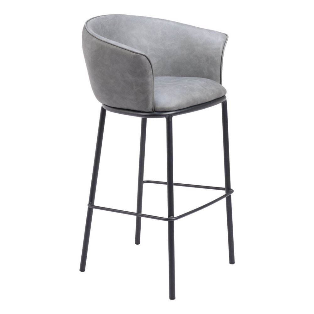 30" Gray And Black Faux Leather And Fabric And Steel Bar Height Bar Chair HomeRoots